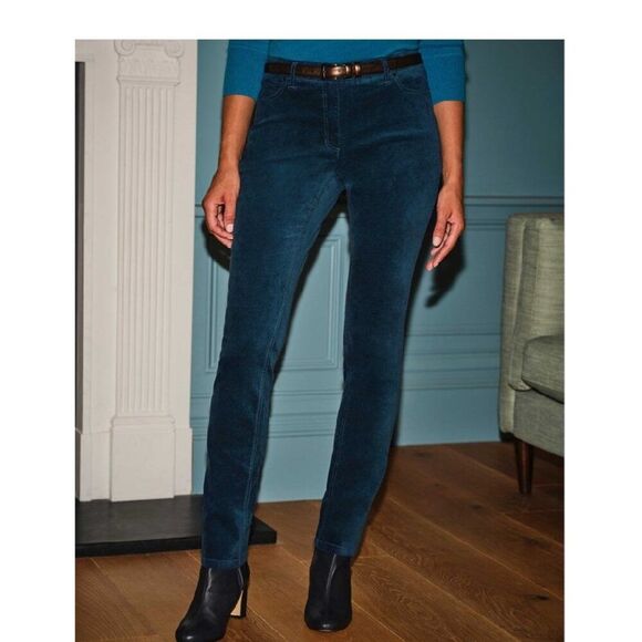 Pure Collection 10R Midnight Blue Cotton Mid-Rise Washed Velvet Jean Pants - Picture 5 of 10